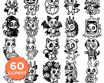 Griezelige dieren SVG PNG bundel schattige Halloween dier Cricut bestand Spooky Halloween clipart lasergesneden vector bestand Halloween T-shirt design