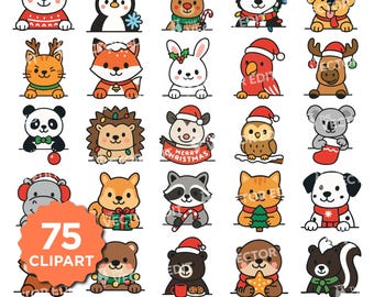 Peeking Animals SVG Bundle | Cute Holiday Peekaboo Animal Layered Cut Files for Cricut & Silhouette | Christmas T-Shirt Design Vector