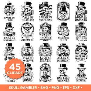 Skull Poker SVG PNG Bundle Skull Clipart Skeleton PNG Casino Cards Poker Cricut Silhouette Skull Laser Cut File