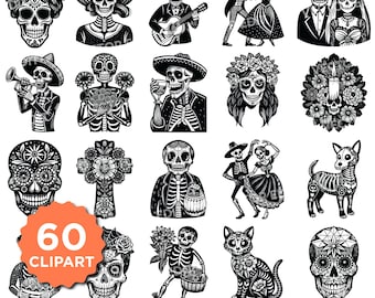 Dia de Muertos SVG Bundle Sugar Skull PNG Clipart Day of the Dead Cricut Silhouette Cut Files Sugar Skull Sublimation T-shirt Design