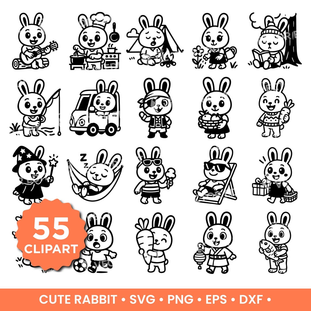Rabbit SVG Bundle Cute Bunny Clipart for Cricut & Silhouette Rabbit SVG ...