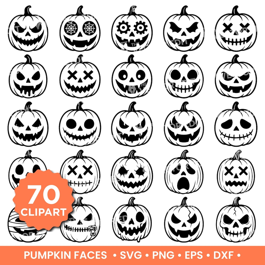 Halloween Pumpkin Faces SVG Bundle | Jack O Lantern Cut Files | Spooky ...