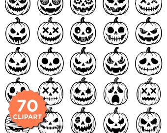 Halloween Pumpkin Faces SVG Bundle | Jack O Lantern Cut Files | Spooky Scary Cute Pumpkin Face SVG Cricut Silhouette Designs
