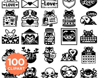 Peeking Animal SVG Bundle | Cute Love Animals Clipart | Valentine Animals Hearts Cut Files for Cricut & Silhouette