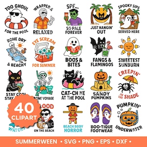 Summerween PNG Clipart Bundle - Layered SVG File | Halloween Meets Summer Cricut File | Spooky Beach Shirt Design | Cute Halloween Clipart