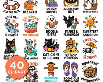 Summerween SVG-bundel: gelaagd SVG-bestand | Cricut-bestand Halloween ontmoet zomer | Spookachtig strandshirtontwerp, png | Leuke Halloween-clipart
