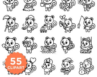 Schattige eekhoorn SVG PNG bundel bos dieren clipart cartoon eekhoorn Cricut silhouet snijden bestanden Kids Craft Sticker eekhoorn T-shirt Design