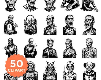 Zombie SVG PNG-bundel: horror halloween clipart ontwerpen