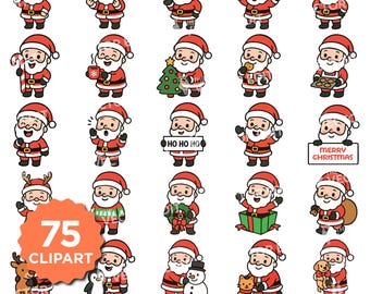 Cute Santa SVG Bundle | Layered SVG File | Cute Kawaii Santa Clipart | Cricut & Silhouette Cut Files | Holiday Vector T-Shirt Design
