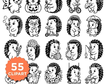 Schattige egel SVG PNG-bundel egel clipart voor Cricut, silhouet, egel T-shirt ontwerp, vinyl ambachten en doe-het-zelfprojecten