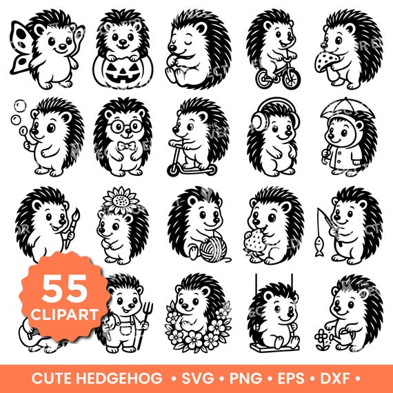 Cute Hedgehog SVG PNG Bundle Hedgehog Clipart for Cricut, Silhouette, Hedgehog T-Shirt Design, Vinyl Crafts & DIY Projects