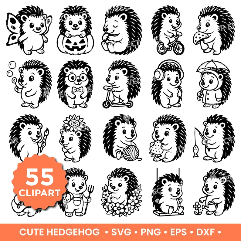 Cute Hedgehog SVG PNG Bundle Hedgehog Clipart for Cricut, Silhouette, Hedgehog T-Shirt Design, Vinyl Crafts & DIY Projects