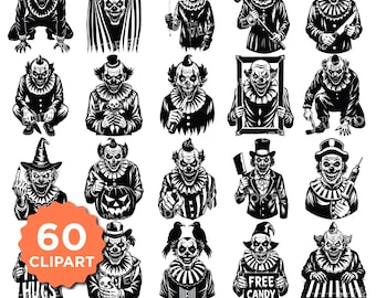 Scary Clown SVG Bundle: Creepy Halloween Horror Faces (Digital Download)