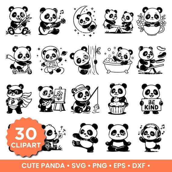 Cute Panda SVG PNG Clipart Bundle | Panda Cricut File, Panda PNG, Cartoon Panda Animal Vector Files, Panda Clipart Digital Download