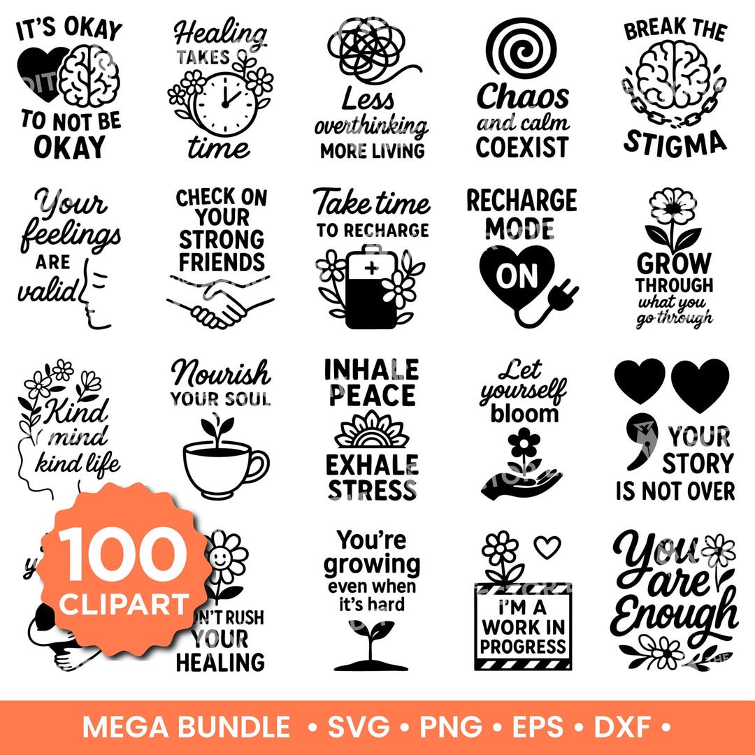 Mental Health Awareness SVG Bundle | Positive Quotes, Self Care, End ...