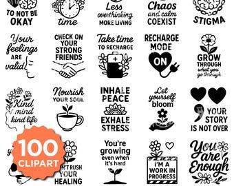 Geestelijke gezondheid SVG-bundel | Zelfzorgcitaten, affirmaties, angstondersteuning gesneden bestanden
