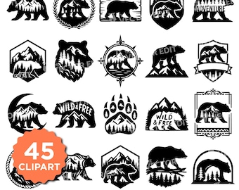 SVG-bundel met bergtafereel: lasergravureontwerpen (digitale download)