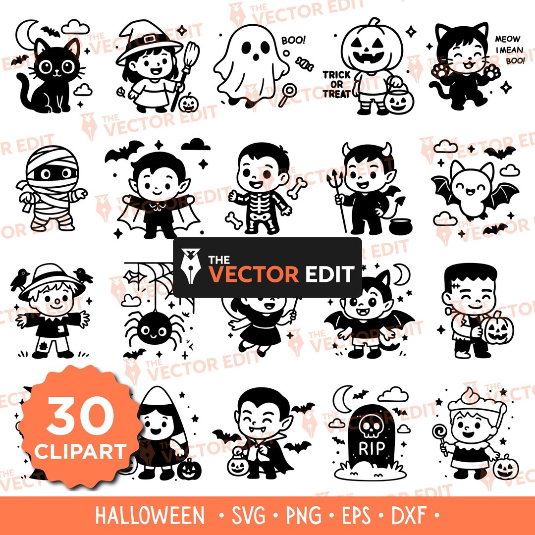 Halloween Trick or Treat SVG PNG Clipart Bundle – Cute Spooky Graphics ...