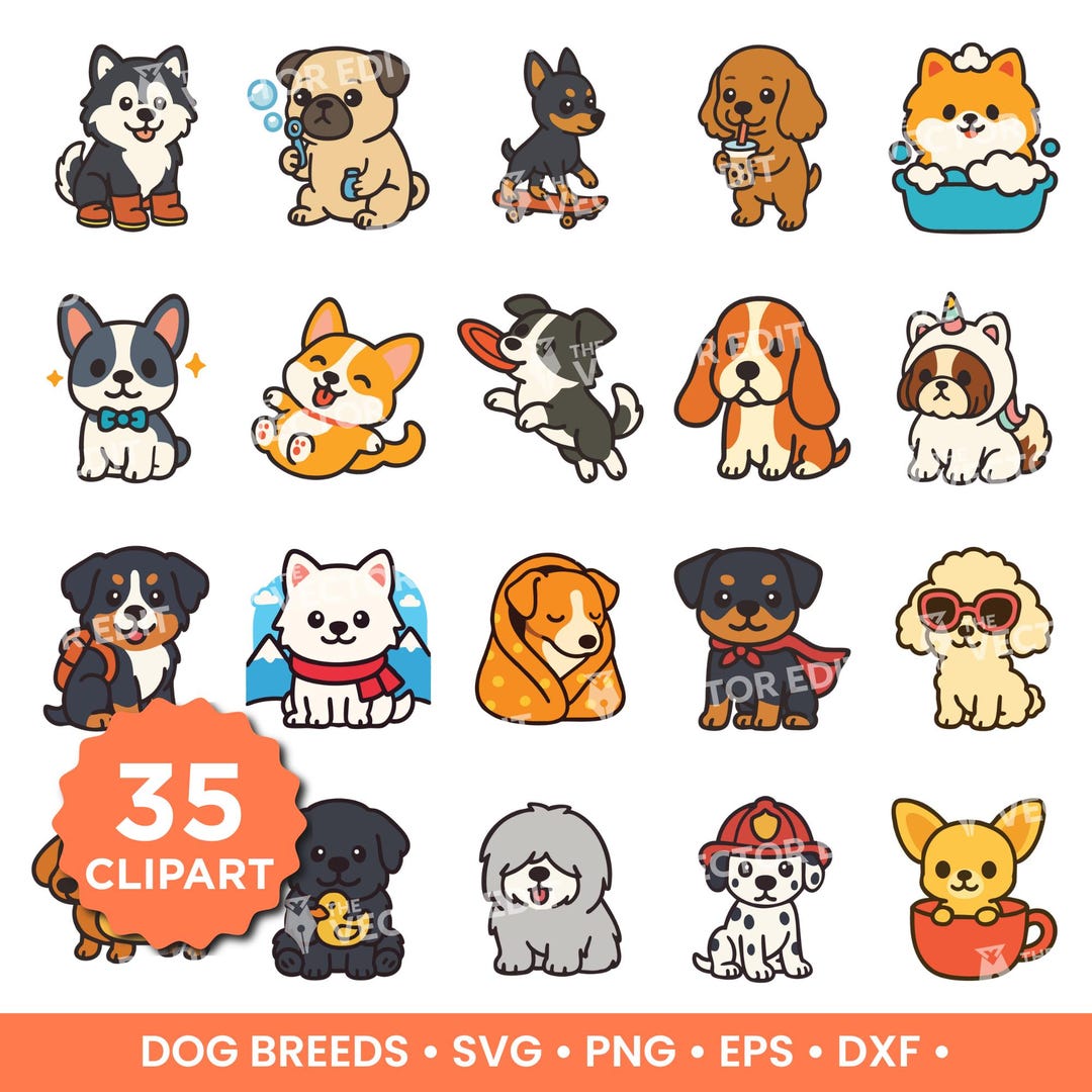 Cute Dog PNG SVG Clipart Bundle | Layered SVG Cutting File | Cute Puppy ...