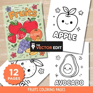Fruits Coloring Pages – Cute Fruit Printable Coloring Book for Kids, Fun Activity Pages, Toddler Learning Coloring Sheets, Party Supplies