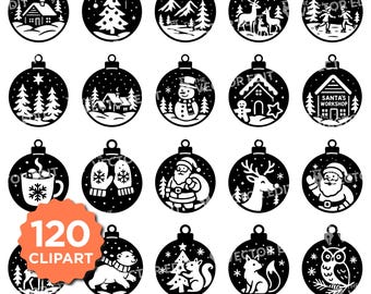Christmas Ornaments SVG Bundle: Holiday Clipart Cut Files (Digital Download)
