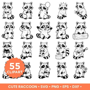 Raccoon SVG Bundle Cute Raccoon PNG Raccoon Clipart Wildlife Animal Cut Files for Cricut Silhouette Woodland Forest PNG Bundle