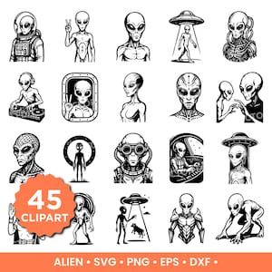 Alien SVG PNG Bundle | UFO Alien Laser Engrave File | Space Alien Cut ...
