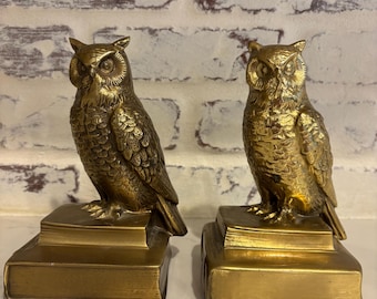 Pair of Vintage Brass Owl Bookends