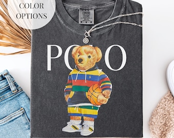 Retro Polo Bear with Basketball T-shirt | Vintage Sports Graphic