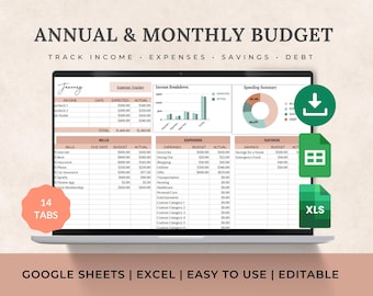Budget Spreadsheet PLR MRR | Google Sheets Excel Budget Planner | Monthly Debt Savings Tracker | Expense Tracker Template | Personal Finance