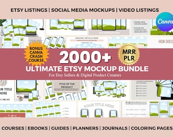 2000+ Canva Mockup Bundle | Editable Templates PLR MRR | Etsy Listing Mockups, Books, Journals, Planners, Digital Download