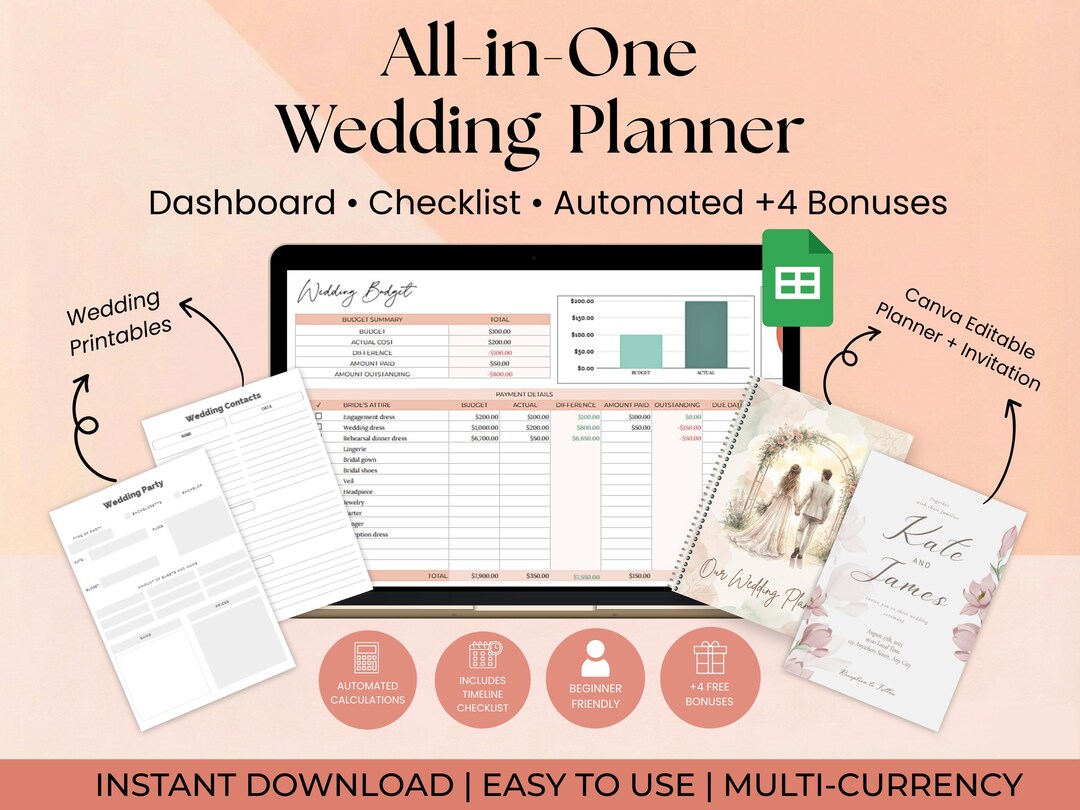 Wedding Budget Planner Spreadsheet | Google Sheets & Excel | Expense ...