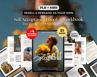 Self Acceptance Ebook Workbook PLR | Self Love MRR Resell Rights | Confidence Journal Worksheets | Affirmations Self Esteem Bundle