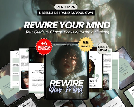 Mindset Ebook Workbook PLR MRR | Rewire Your Mind Self Help Journal Worksheets | Positive Thinking Guide Digital Download