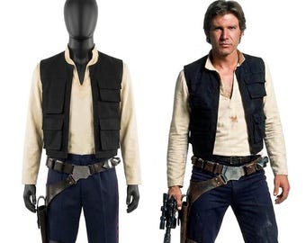 Disfraz de Han Solo para cosplay - Traje de vuelo de contrabandista de Star Wars, pantalones y chaleco corellianos a rayas - Atuendo de pícaro galáctico para Halloween
