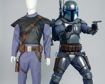 Traje de vuelo de Jango Fett para cosplay - Mono lavanda de cazarrecompensas mandaloriano de Star Wars, fiel a la película, con chaleco y cinturón.