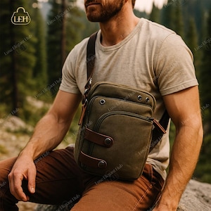 Canvas Retro Men&#39;s Shoulder Bag, Unisex Travel Messenger, Compact Phone & Backpack Bag, Stylish Backpack Purse, Perfect Gift for Him or Her.