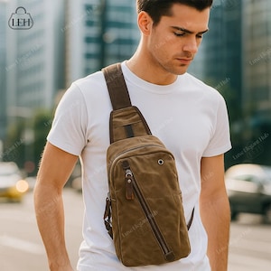 Canvas Retro Men&#39;s Sling Bag, Crossbody Chest Bag, Vintage Crossbody Backpack for Travel, Shoulder Bags, Unisex Bags, Gift for Him.