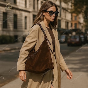 Women’s Suede & PU Leather Shoulder Bag Shoulder Bag, Slouchy Shoulder Bag with Magnetic Snap, Retro Boho Work Handbag Travel, Everyday Use.