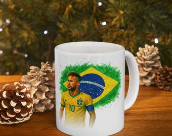 Neymar Jr Brasilien Tasse, Aquarell Fußballtasse, Kaffeetasse mit brasilianischer Flagge, WM Brasilien Fantasse, Fußballtasse, Fußballtasse, Fußball