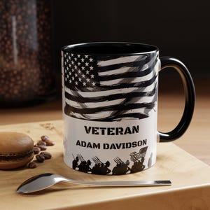 Customizable Veteran Tribute Coffee Mug - USA Flag Design, Customizable Mug, USA veterans, Gift for Him, Father&#39;s day Gift
