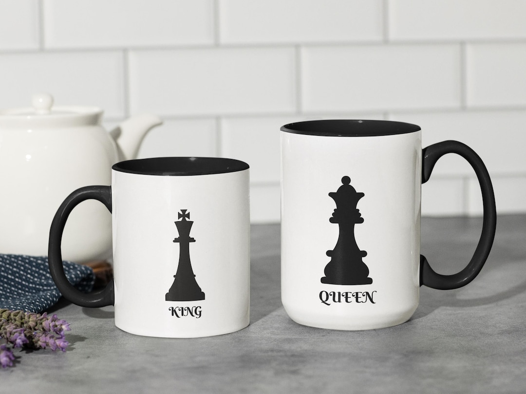 Matching King and Queen Chess Mugs Set, Couples Coffee Mugs, His and ...