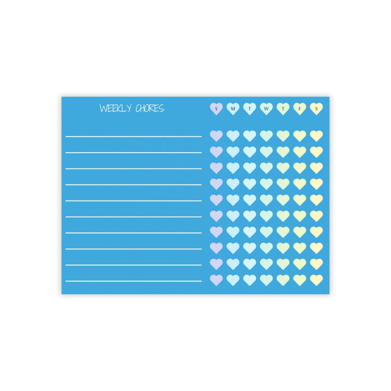 Chore Chart Notepad for Kids - Blue Heart Daily Planner & Task List ...