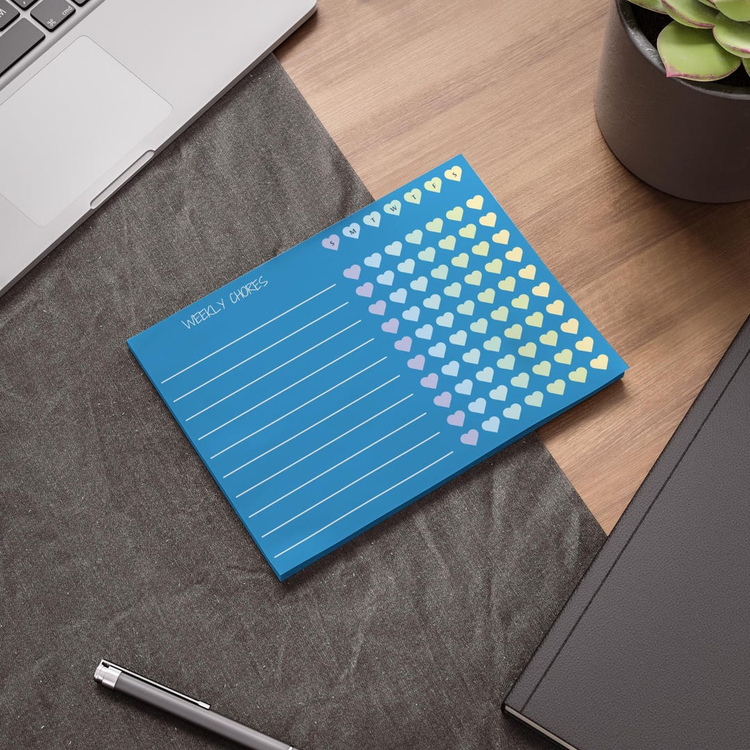 Chore Chart Notepad for Kids - Blue Heart Daily Planner & Task List ...