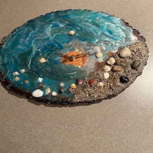 Wall clock epoxy resin ocean/lake design