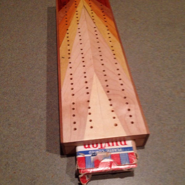 cribbage board - laminated wood with storage for cards