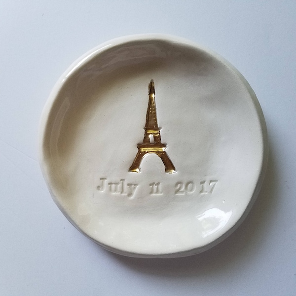 Eiffel Tower French Personalized Engagement Dish Gift Small Trinket Dish Ceramic Gold  Eiffel Tower Keepsake Ring Dish Wedding Favor