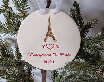 Ornamento personalizzato/Regalo francese/Matrimonio/Scrittura di script/Ricordo di luna di miele Design di Parigi Torre Eiffel Decorazioni per la casa Regalo di nozze Design francese