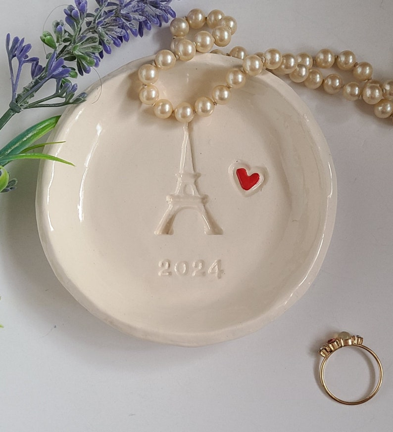 Eiffel Tower 2024 Dish/New Years Gift/Travel Gift/Gift For Friends/Keepsake Dish/Engagement French Ceramic/Ring Dish Wedding Gift image 1