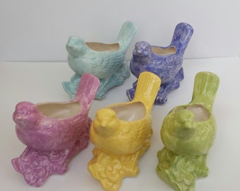 Vintage fågelplanter, färgglad keramisk vas, heminredning